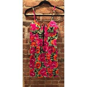 𝅺FLORAL Corseted Dress With Front Zipper